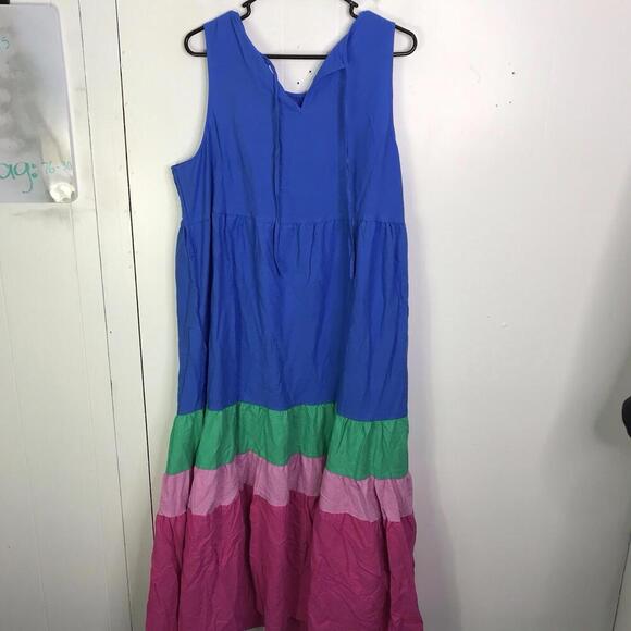 Ava Viv Dress Womens 1X Colorblock Colorful Pockets Cotton New Sundress - Picture 2 of 11